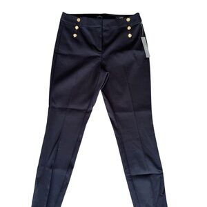 Navy Pants with Gold Button Accents